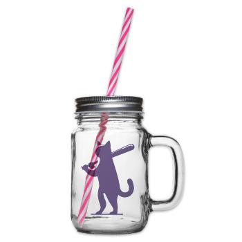 Minimalistische Katzen-Baseballspieler Silhouette - Henkelglas mit Schraubdeckel - Klar - Rechts