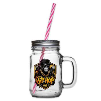 Hip-Hop Gorilla mit Goldkette - Henkelglas mit Schraubdeckel - Klar - Rechts