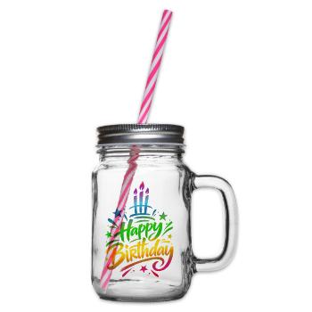 Zum Geburtstag viel Glückwunsch – bunter Farbverlauf - Henkelglas mit Schraubdeckel - Klar - Rechts