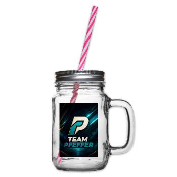 Pfeffer Team Logo Familienname Nachname Fimrma - Henkelglas mit Schraubdeckel - Klar - Rechts
