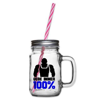 Gebe immer 100% - Henkelglas mit Schraubdeckel - Klar - Rechts