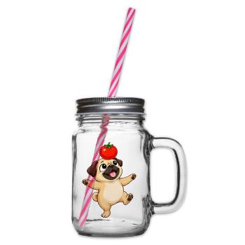 Süßer Mops Cartoon balanciert Tomate - Henkelglas mit Schraubdeckel - Klar - Rechts