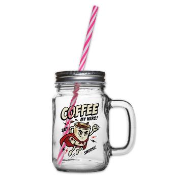 Kaffee-Superheld – Coffee My Hero - Henkelglas mit Schraubdeckel - Klar - Rechts