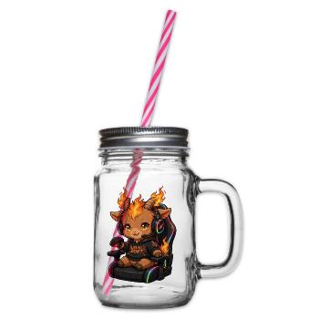 Kawaii Gamer Girl Fire Goat Shirt | Pink Headset  - Henkelglas mit Schraubdeckel - Klar - Rechts