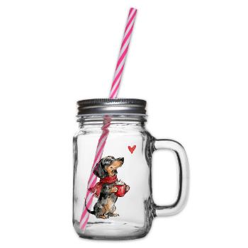Dackel Weihnachten Kakao Geschenk Hundeliebhaber - Henkelglas mit Schraubdeckel - Klar - Rechts