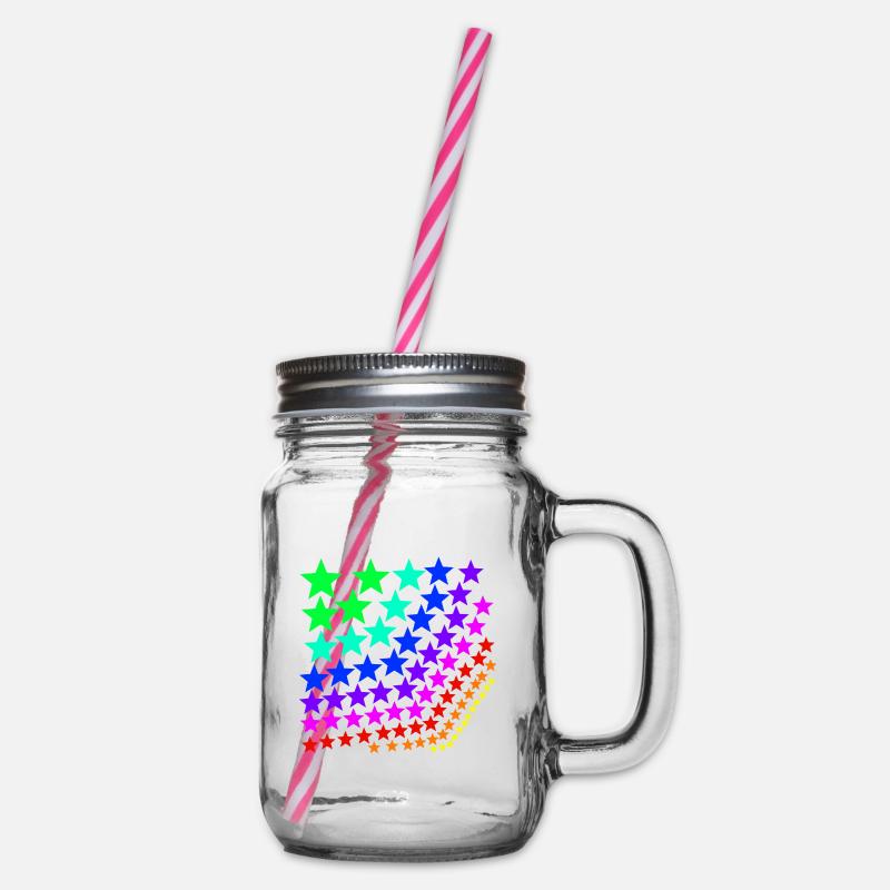 Bunte Sterne Regenbogen - Henkelglas mit Schraubdeckel - Klar