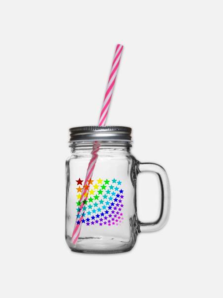Regenbogen Sterne Geschenkidee bunt - Henkelglas mit Schraubdeckel - Klar