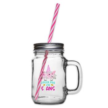 Enfant T Shirt 5 Ans Fille Anniversaire Cadeau - Glass jar with handle and screw cap - clear - Right