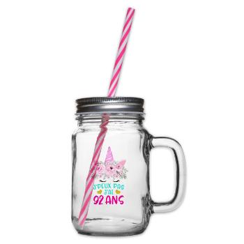 Enfant T Shirt 92 Ans Fille Anniversaire Cadeau - Glass jar with handle and screw cap - clear - Right