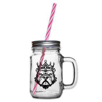 Bulldog Krone Hund König - Henkelglas mit Schraubdeckel - Klar - Rechts