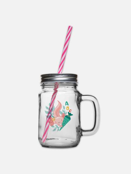 Axolotl mit Schultüte zur Einschulung - Henkelglas mit Schraubdeckel - Klar