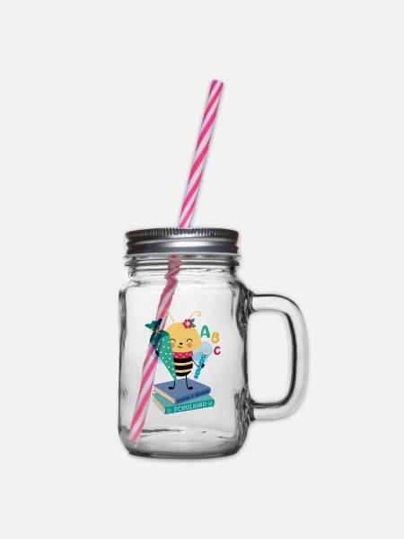 Biene mit Schultüte auf Bücherstapel Einschulung - Henkelglas mit Schraubdeckel - Klar