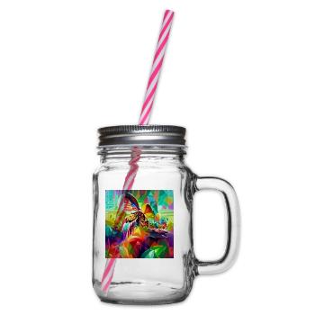 Bunter, lebendiger psychedelischer Schmetterlings-Retro-Stil - Henkelglas mit Schraubdeckel - Klar - Rechts