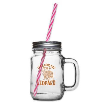It's a good Day to see a leopard big cat animal - Glass jar with handle and screw cap - clear - Right