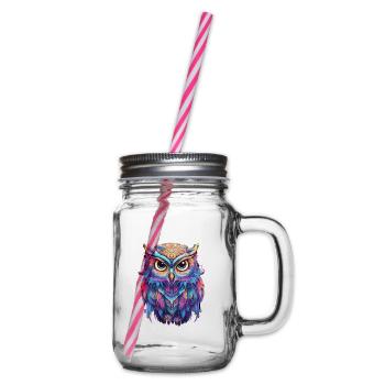 Luminous Nocturne: Holographic Owl Splendor - Glass jar with handle and screw cap - clear - Right
