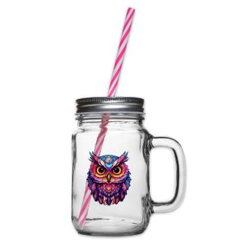 Luminous Nocturne: Holographic Owl Splendor - Glass jar with handle and screw cap - clear - Right