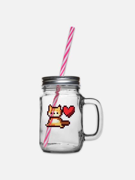 Pixelart, Cat with Heart - Henkelglas mit Schraubdeckel - Klar