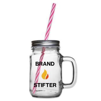 ★ Designfarben änderbar ★ Brandstifter (Feuer) - Henkelglas mit Schraubdeckel - Klar - Rechts