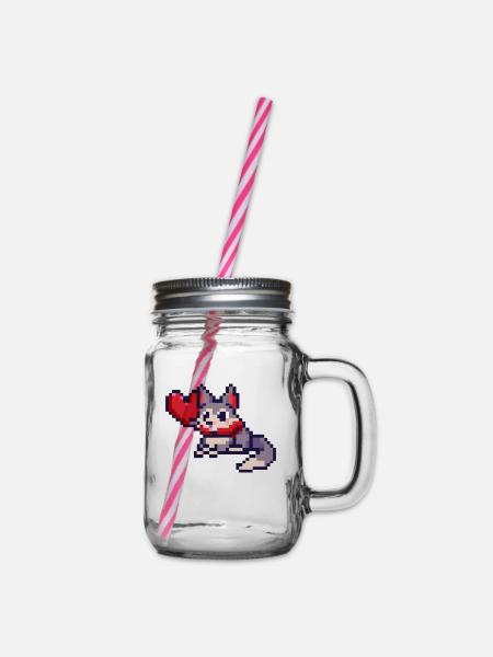 Pixelart Cat with Heart - Henkelglas mit Schraubdeckel - Klar