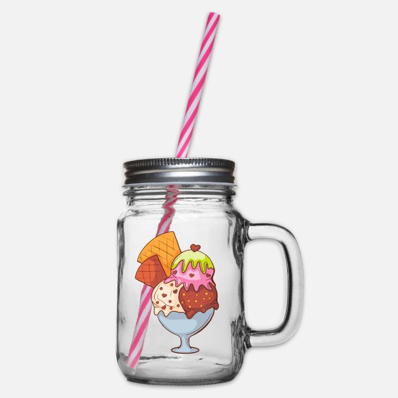 Eis Speiseeis Eiskrem Eiscreme Kugeleis Eisbecher - Henkelglas mit Schraubdeckel - Klar