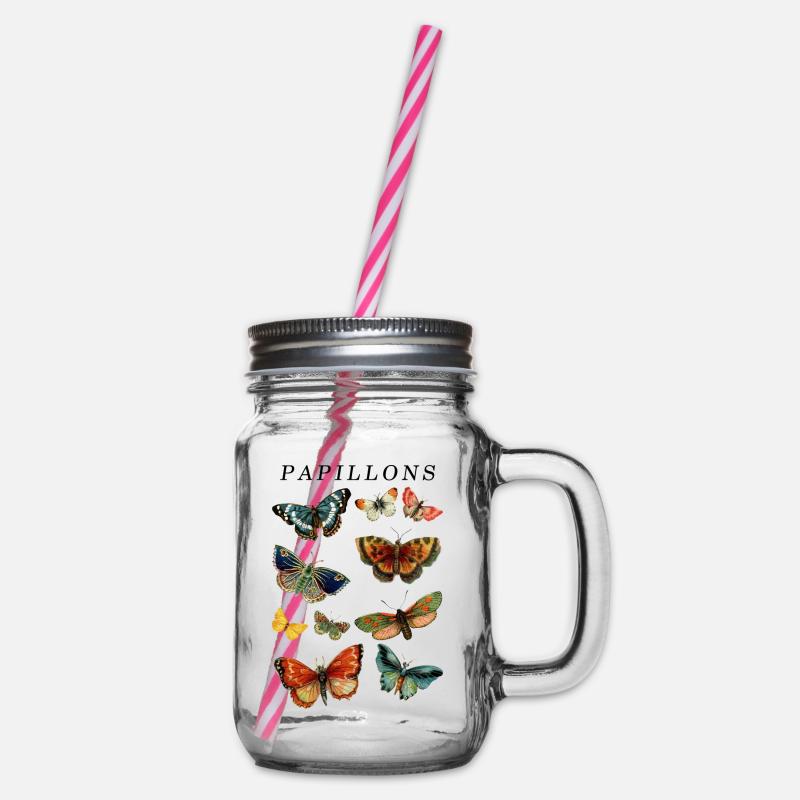 Papillons Papillon Vintage Graphique - Bocal à boisson - transparent