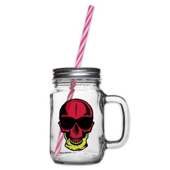 head of death skull halloween drawing moon - Glass jar with handle and screw cap - clear - Right