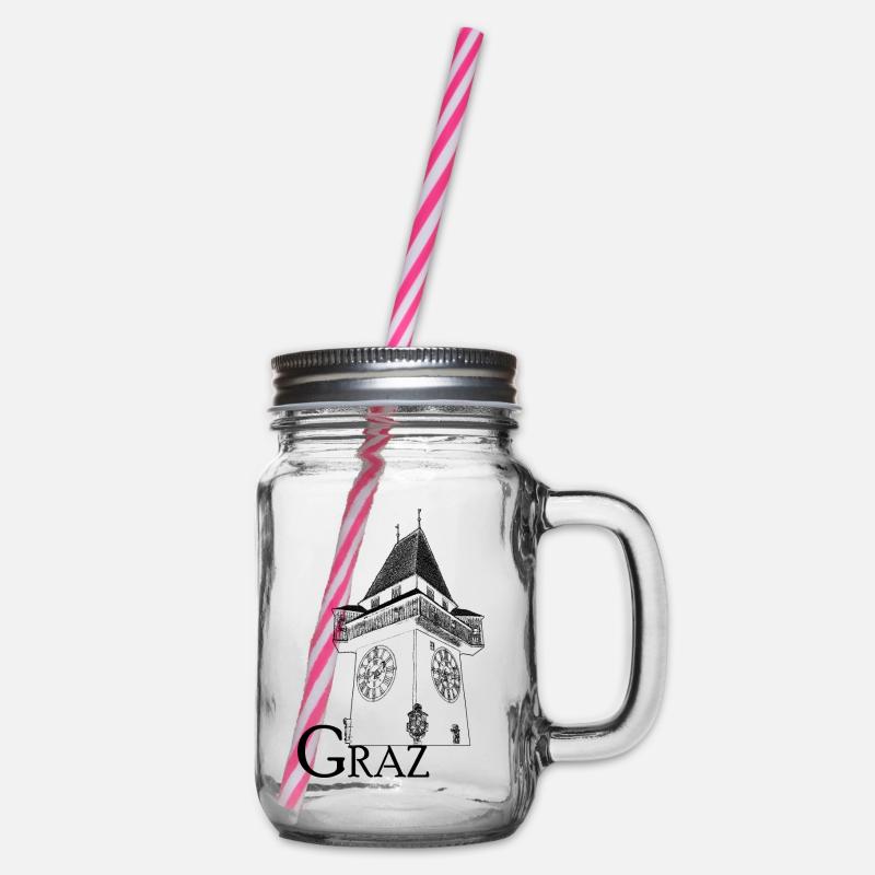 Clock Tower Graz black - Glass jar with handle and screw cap - clear