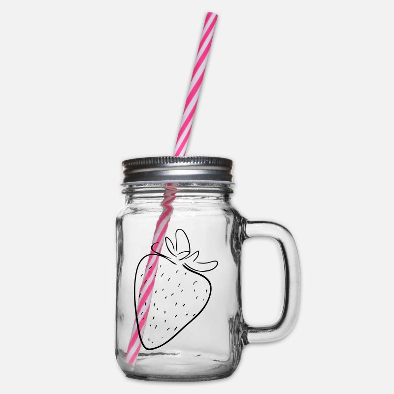 Erdbeere Line Art - Minimalistisch - Henkelglas mit Schraubdeckel - Klar