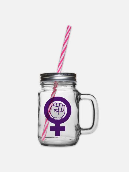 Feminist Symbol Frauenrechte Faust - Henkelglas mit Schraubdeckel - Klar