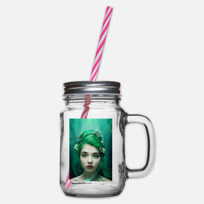 Sirène aux cheveux vert corail - Bocal à boisson - transparent