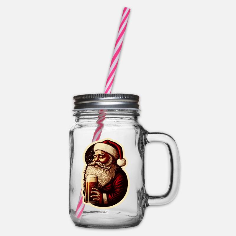 Weihnachtsmann mit Bier - Henkelglas mit Schraubdeckel - Klar