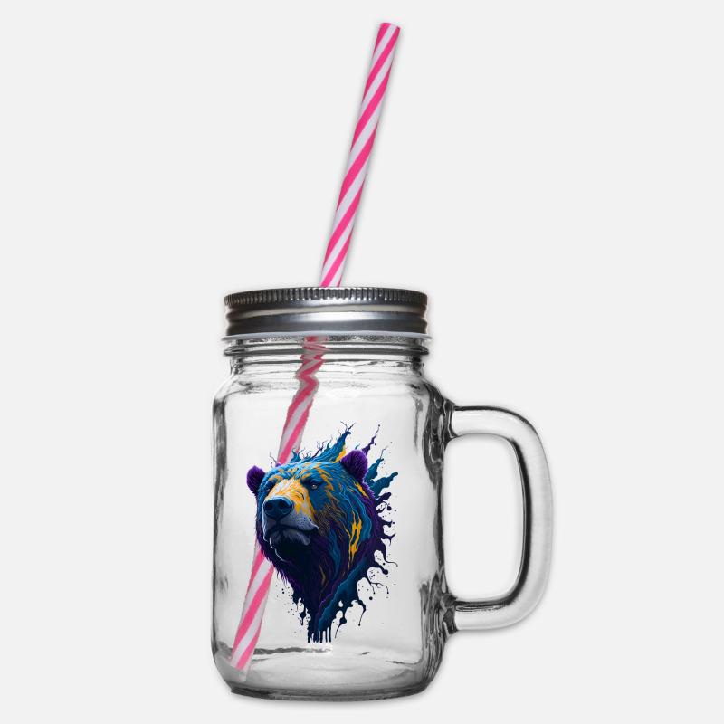Peinture violette et bleue Splash Art Bear Head Design - Bocal à boisson - transparent