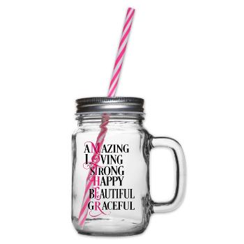 Mother, amazing, loving, strong, happy, beautiful - Bocal à boisson - transparent - Droite