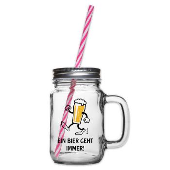 XEin Bier Geht Immer! (Bierchen / Cartoon Lustig) - Henkelglas mit Schraubdeckel - Klar - Rechts