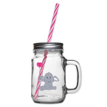 Baby Elefant mit Herz Luftbalon - Henkelglas mit Schraubdeckel - Klar - Rechts