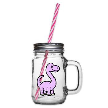 Dinosaur Brontosaurus Comic - Glass jar with handle and screw cap - clear - Right