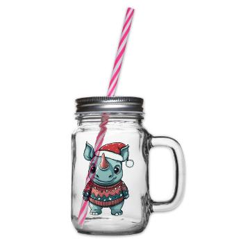 Nashorn Weihnachten Comic - Henkelglas mit Schraubdeckel - Klar - Rechts