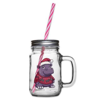 Nilpferd Weihnachten Comic - Henkelglas mit Schraubdeckel - Klar - Rechts
