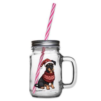 Dobermann Hund Weihnachten Comic - Henkelglas mit Schraubdeckel - Klar - Rechts
