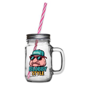 Blobby Style Cartoon Tee - Glass jar with handle and screw cap - clear - Right