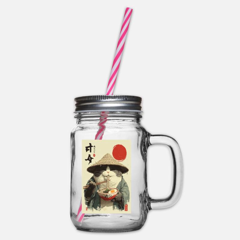 Chat samouraï mangeant des ramen - Bocal à boisson - transparent