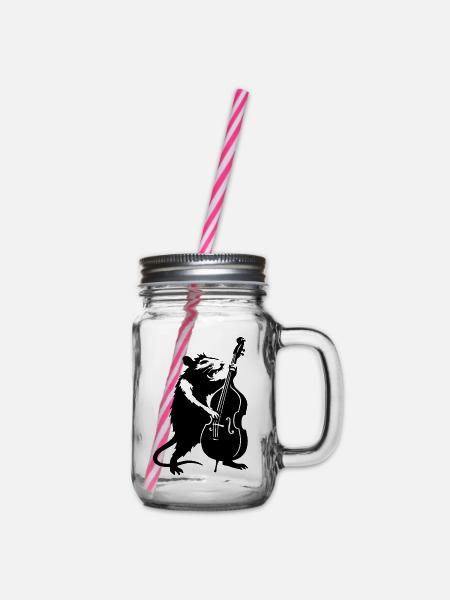 Bär mit Cello Monochrom - Henkelglas mit Schraubdeckel - Klar