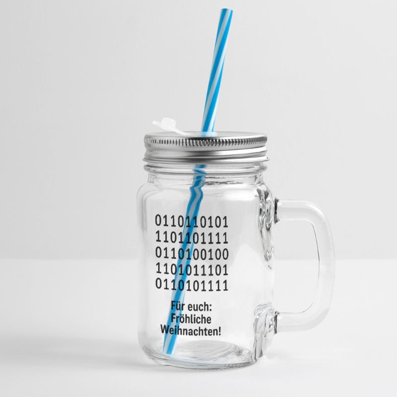 Christmas Code Binary Pattern Glass jar with handle and screw cap