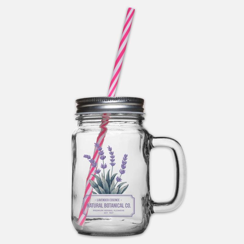 Lavender Essence – Botanisches Vintage Label - Henkelglas mit Schraubdeckel - Klar