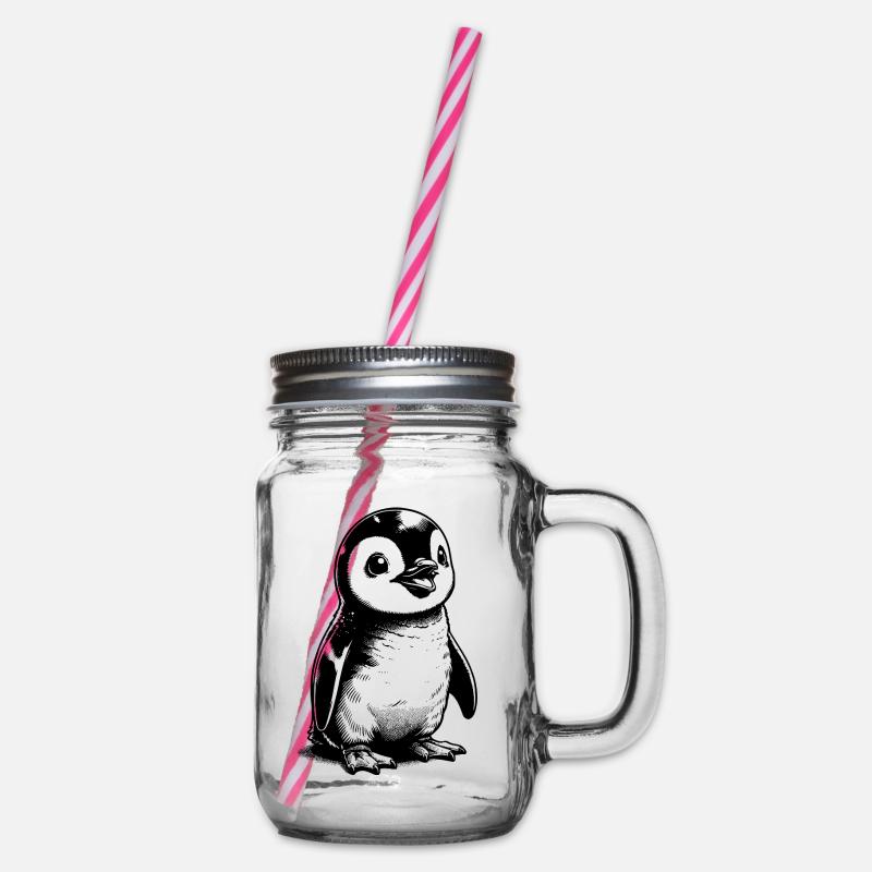 Knuffiger Eisbewohner Baby Pinguin Kinder Style - Henkelglas mit Schraubdeckel - Klar