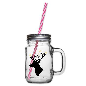 Deer Head Butterfly Yellow - Glass jar with handle and screw cap - clear - Right