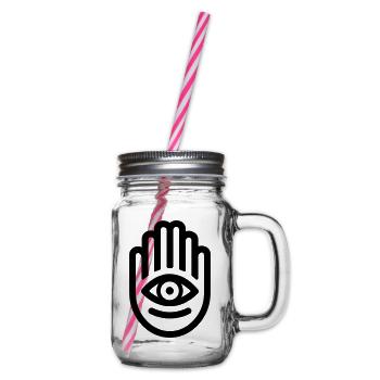 hand of Fatma Hamsa - Glass jar with handle and screw cap - clear - Right