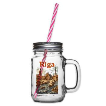 Riga 1800: Vintage Livland Hansestadt Retro Design - Henkelglas mit Schraubdeckel - Klar - Rechts
