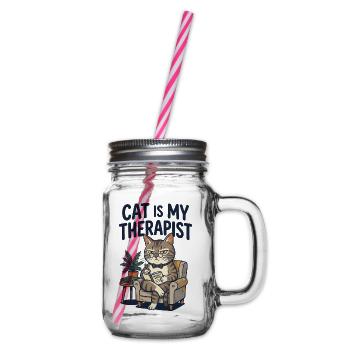 Die Katze ist meine Therapeutin - Henkelglas mit Schraubdeckel - Klar - Rechts