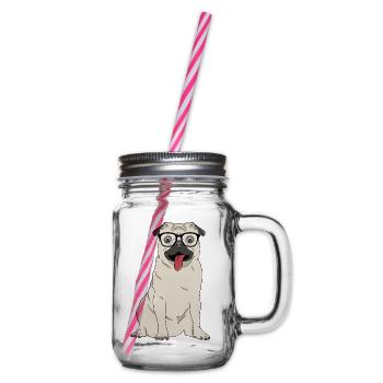 Lustiger Mops mit großer Nerd-Brille - Henkelglas mit Schraubdeckel - Klar - Rechts